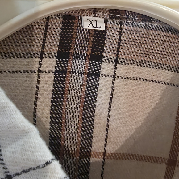 Women's Plaid Button Down Shirt - Cream and Brown - Picture 4 of 5
